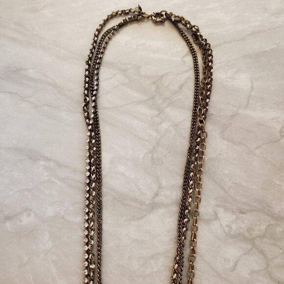 ✨ J.Crew Champagne Pearl Thead Antiqued Rhinestones Crystal Multi Chain Necklace - Picture 5 of 6